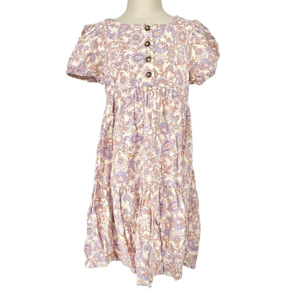 Wonder Nation Dress Girls 5T Paisley Print Dress With Buttons & Puff Sleeves - Picture 1 of 6